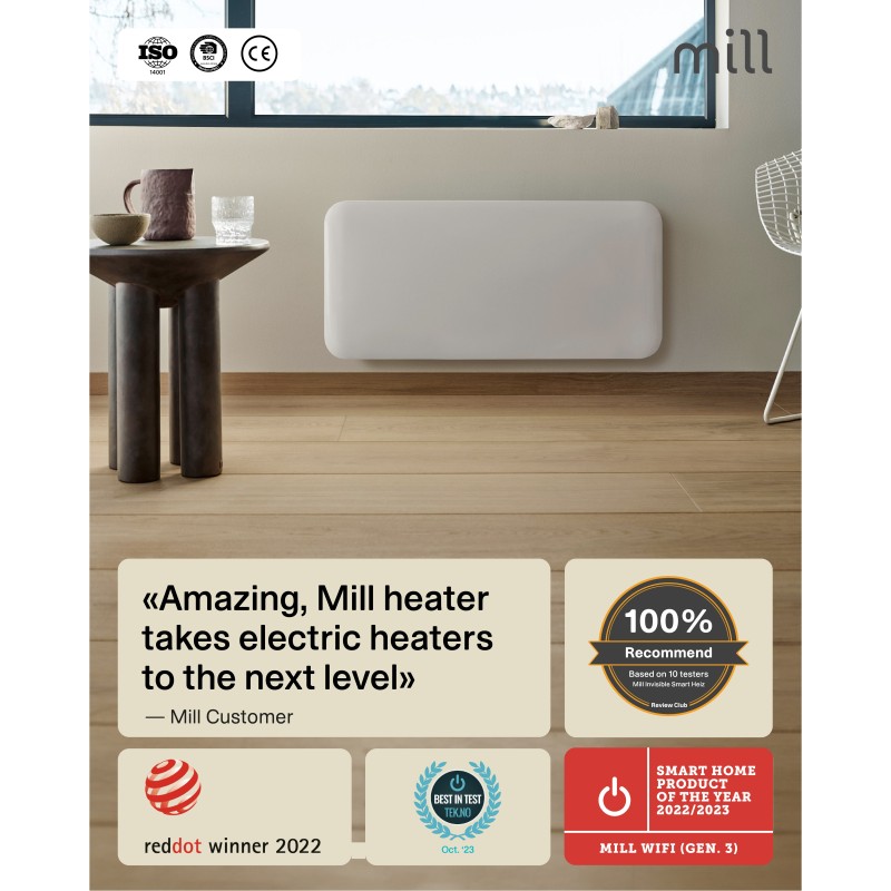 700W Mill Designer Electric WiFi White Panel Heater