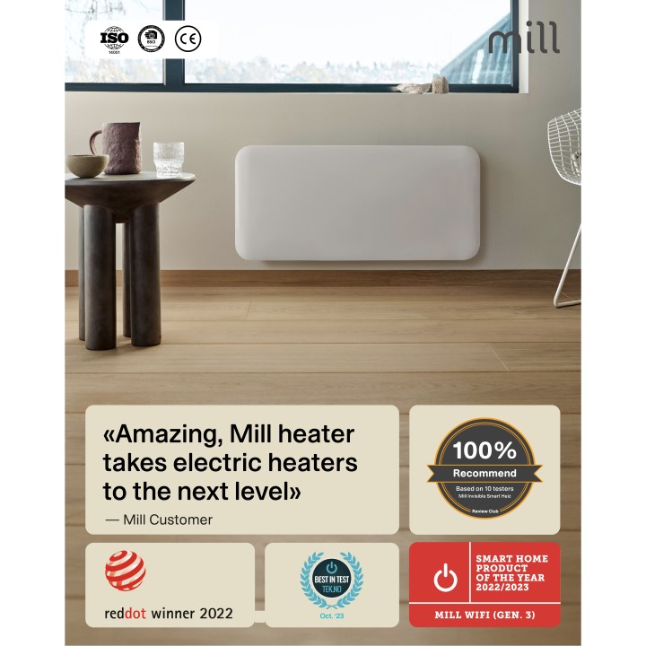 700W Mill Designer Electric WiFi White Panel Heater