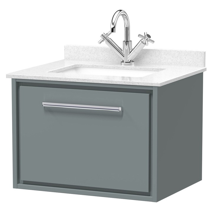 Lille 600mm Wall Hung Single Drawer Vanity Units With Marble Tops