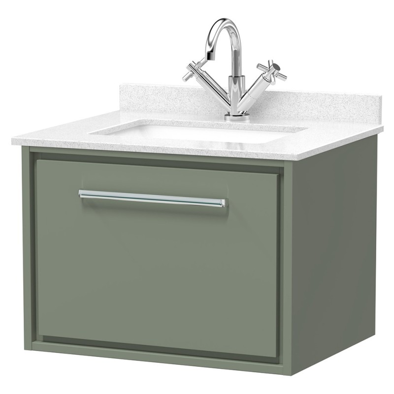 Lille 600mm Wall Hung Single Drawer Vanity Units With Marble Tops
