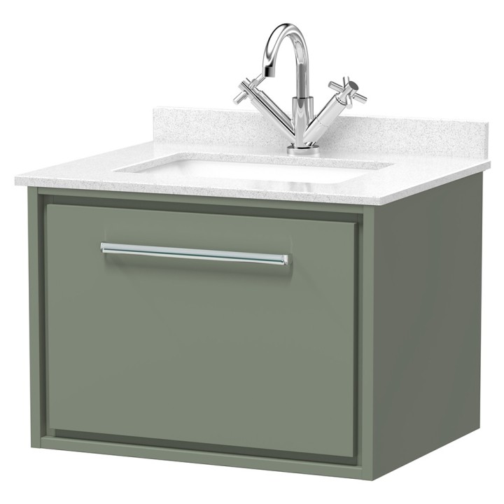 Lille 600mm Wall Hung Single Drawer Vanity Units With Marble Tops