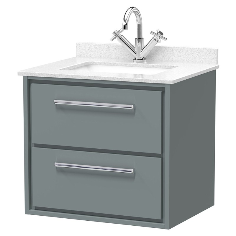 Lille 600mm Wall Hung Double Drawer Vanity Units With Marble Tops