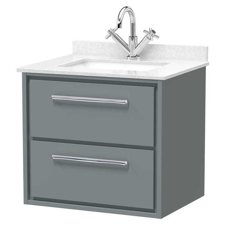 Lille 600mm Wall Hung Double Drawer Vanity Units With Marble Tops