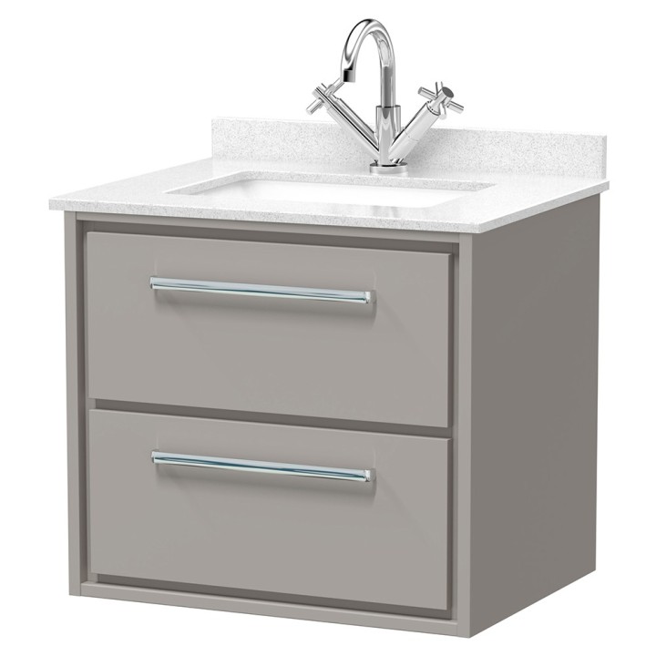 Lille 600mm Wall Hung Double Drawer Vanity Units With Marble Tops