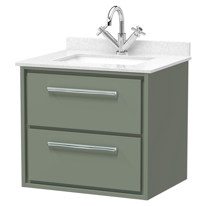 Lille 600mm Wall Hung Double Drawer Vanity Units With Marble Tops