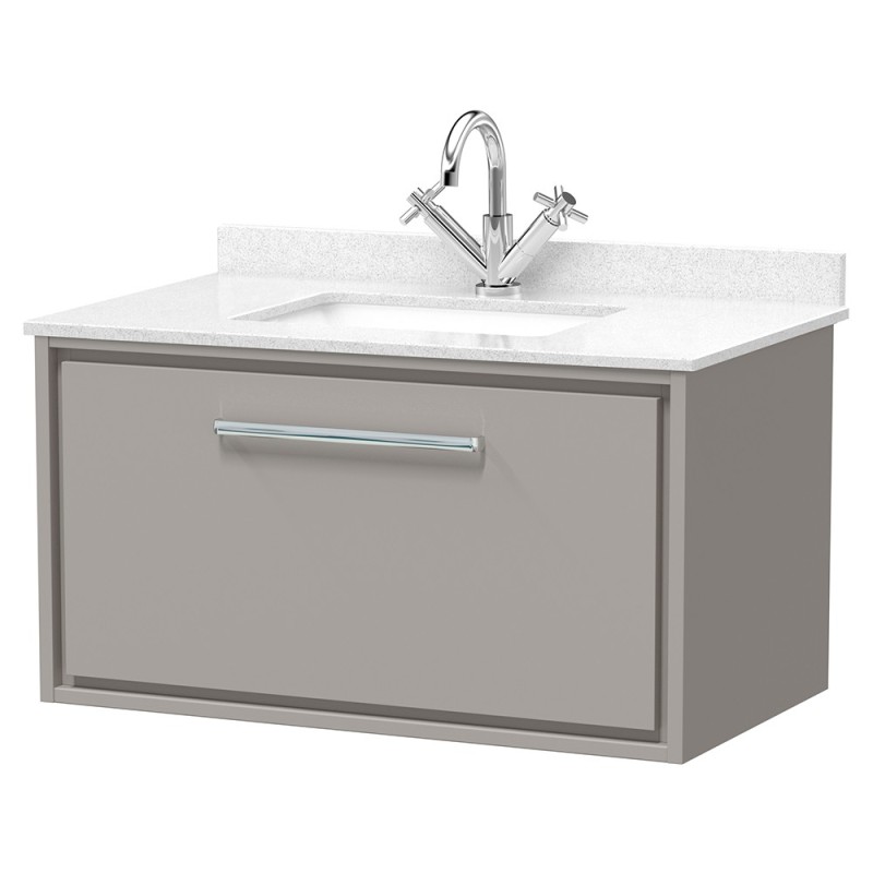 Lille 800mm Wall Hung Single Drawer Vanity Units With Marble Tops