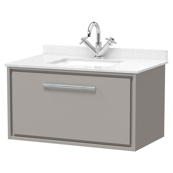 Lille 800mm Wall Hung Single Drawer Vanity Units With Marble Tops
