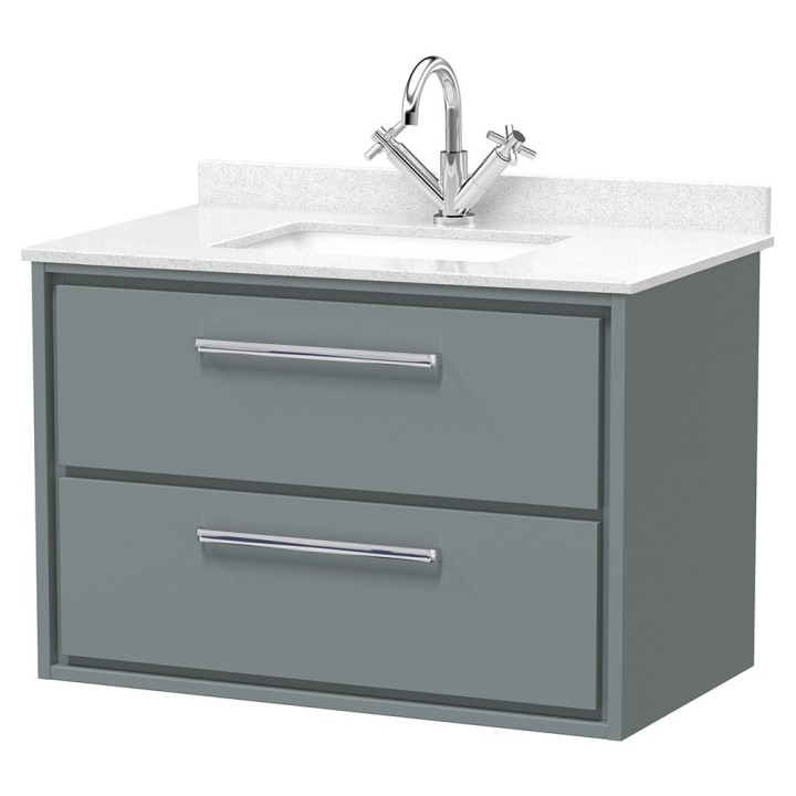 Lille 800mm Wall Hung Double Drawer Vanity Units With Marble Tops