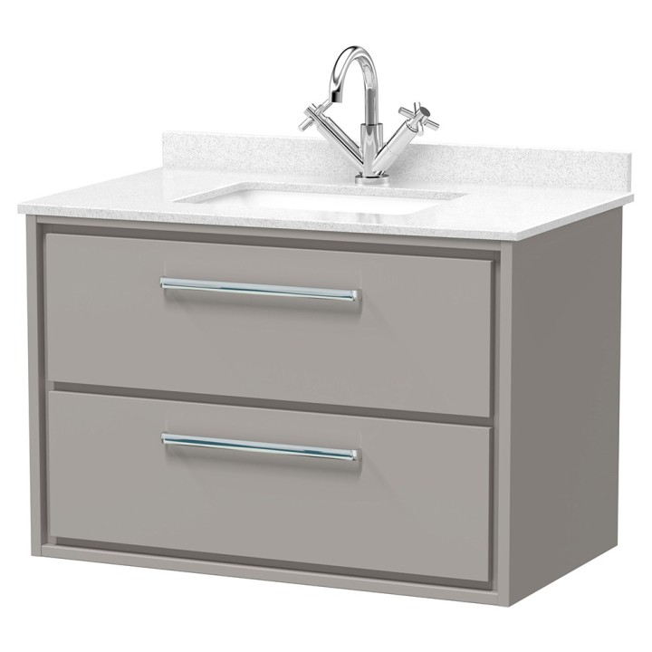 Lille 800mm Wall Hung Double Drawer Vanity Units With Marble Tops