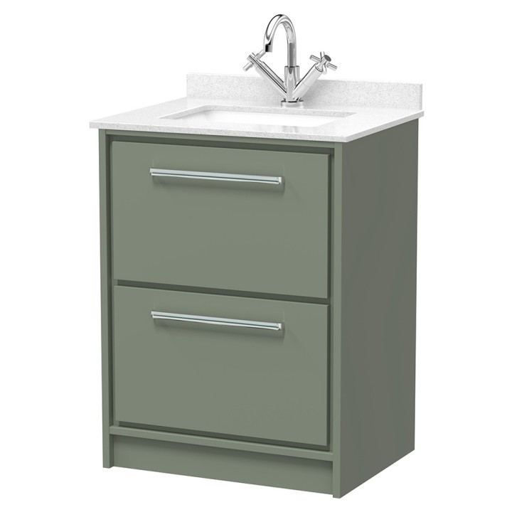 Lille 600mm Freestanding Double Drawer Vanity Units With Marble Tops