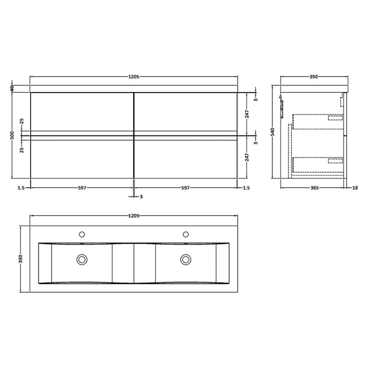 Urban 1200mm Wall Hung Four Drawer Twin Vanity Units