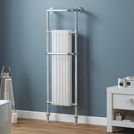 510mm(w) x 1510mm(h) Windsor Chrome & White Tall Traditional Heated Towel Rail