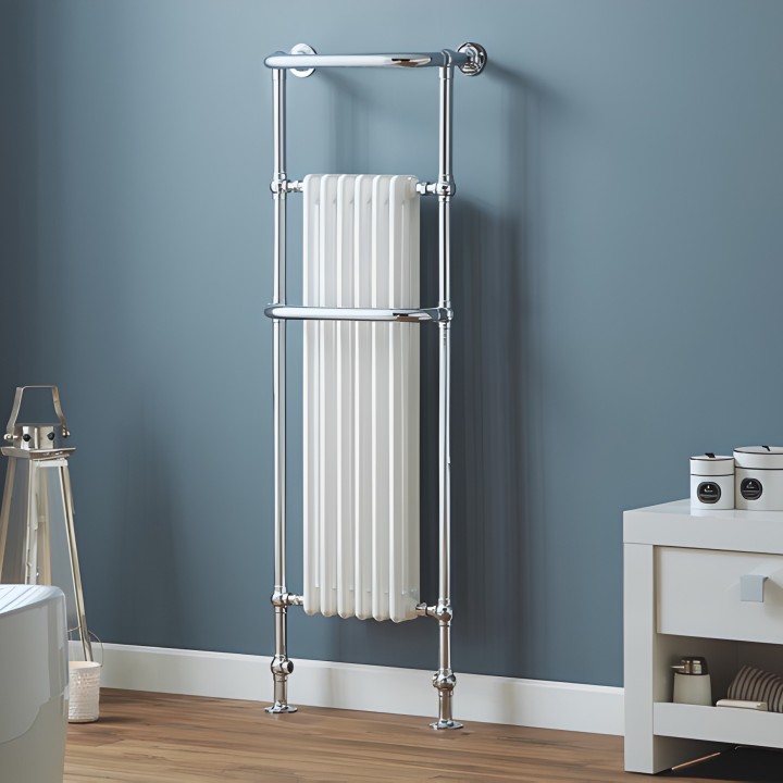 510mm(w) x 1510mm(h) Windsor Chrome & White Tall Traditional Heated Towel Rail