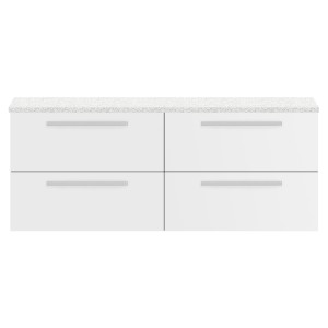 Quartet 1440mm (w) x 520mm (h) x 510mm (d) Double Cabinet & Sparkling White Worktop -  Gloss White