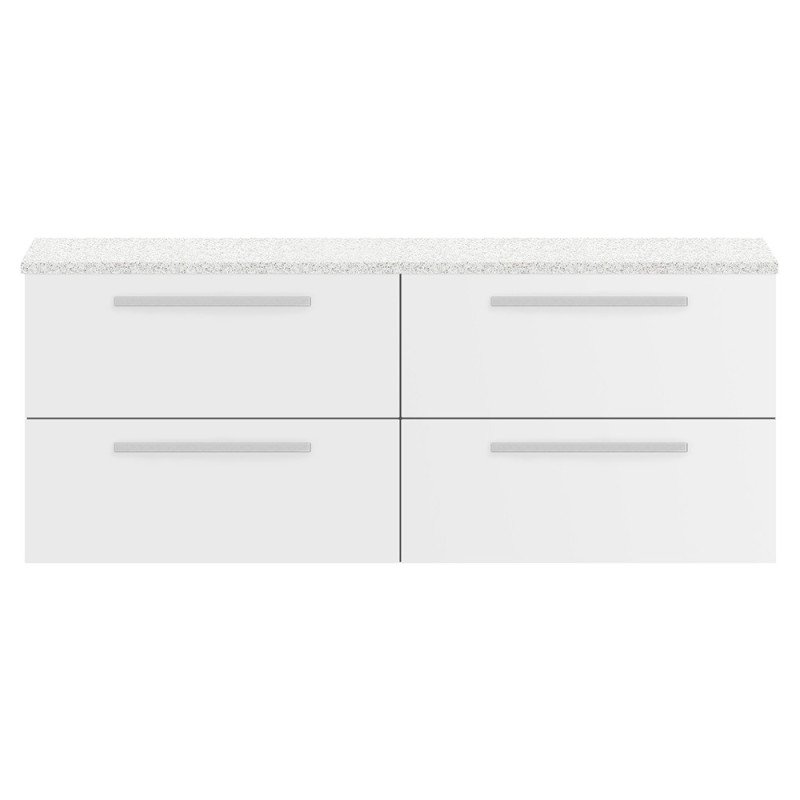 Quartet 1440mm (w) x 520mm (h) x 510mm (d) Double Cabinet & Sparkling White Worktop -  Gloss White Quartet 1440mm (w) x 520mm (h) x 510mm (d) Double Cabinet & Sparkling White Worktop -  Gloss White