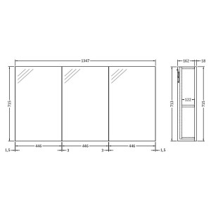 Quartet 1347mm(W) x 715mm(H) 3 Door Mirror Cabinet - Gloss White