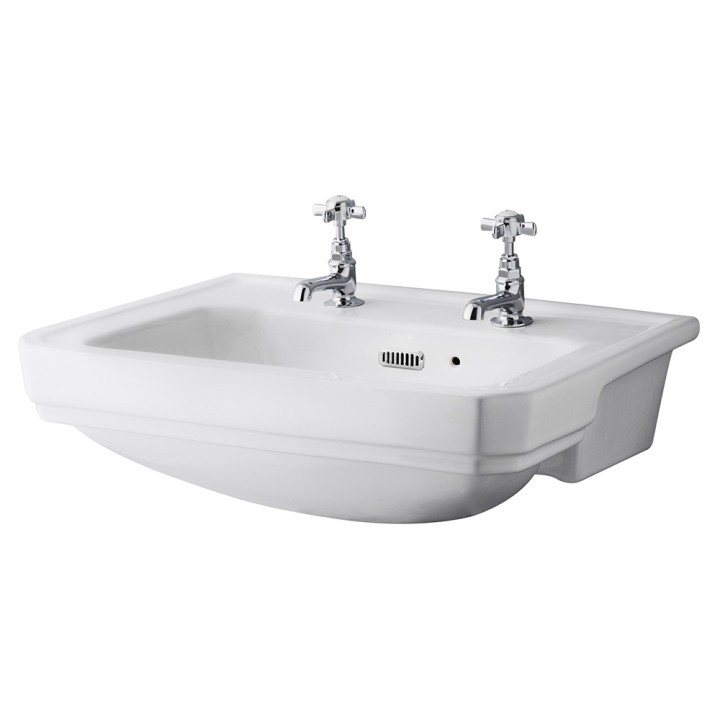 Carlton 560mm (w) x 208mm (h) Semi Recessed Basin - 2 Tap Hole