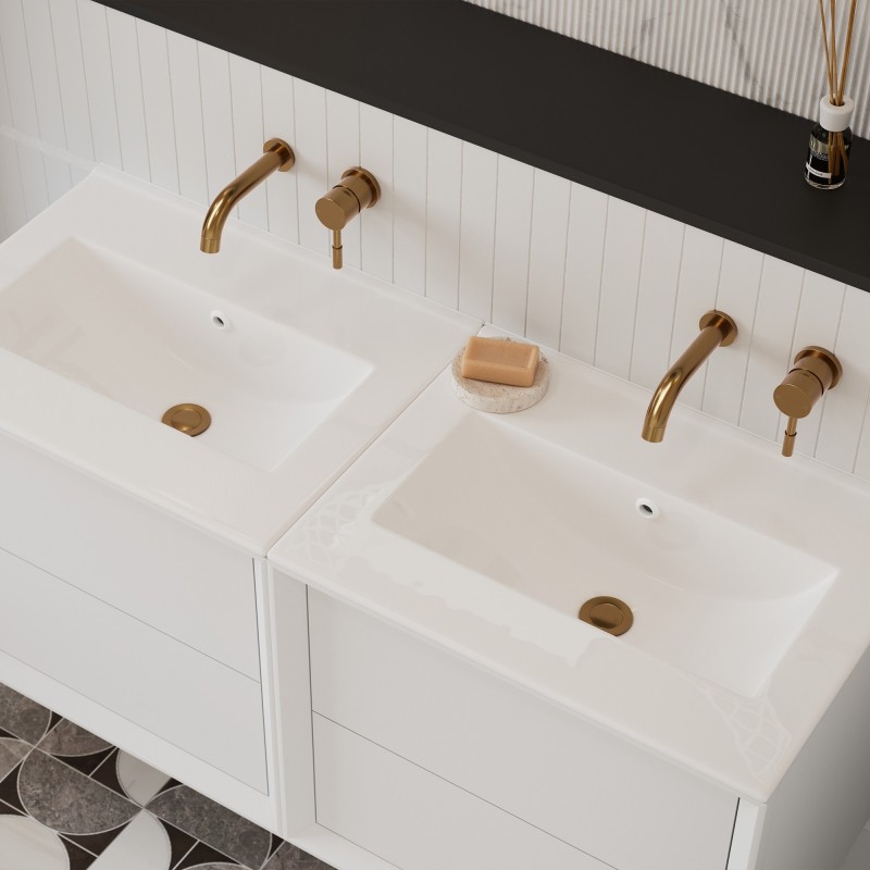 Bevel 800mm Wall Hung Double Drawer Worktop Vanity Unit