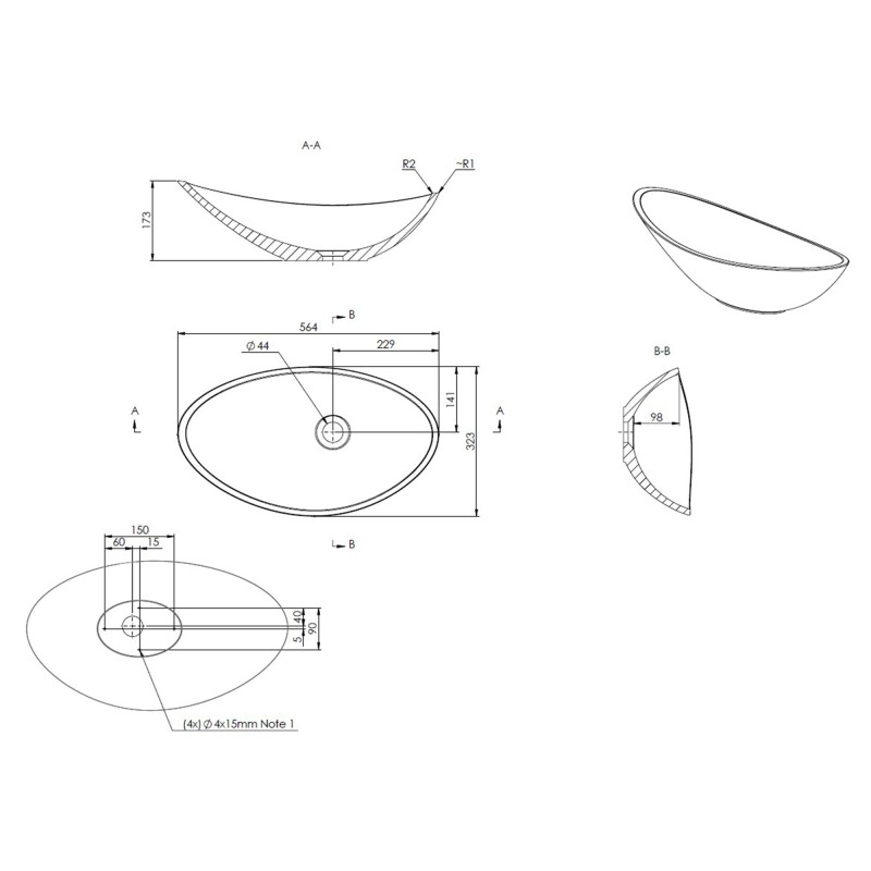 Turin 564mm(w) x 323mm(d) Latte Resin Washbowl