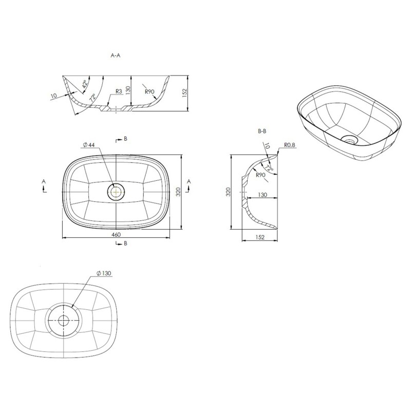 Bergamo 460mm(w) x 320mm(d) Resin Washbowl - Latte