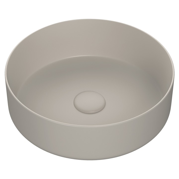 Lucca 355mm (w) Latte Ceramic Round Washbowl & Built In Waste