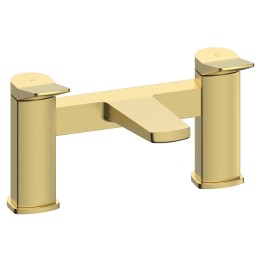 Kyro Twin Lever Deck Mounted Bath Filler Tap - Brushed Brass