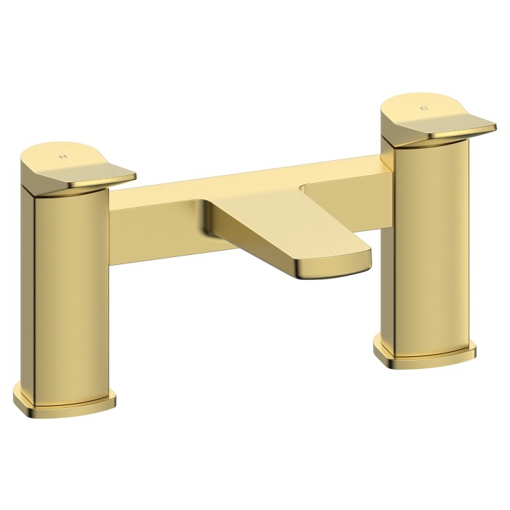 Kyro Twin Lever Deck Mounted Bath Filler Tap - Brushed Brass