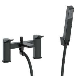 Kyro Twin Lever Deck Mounted Bath Filler Tap with Hand Shower & Parking Bracket - Matt Black