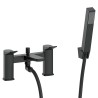 Kyro Twin Lever Deck Mounted Bath Filler Tap with Hand Shower & Parking Bracket - Matt Black