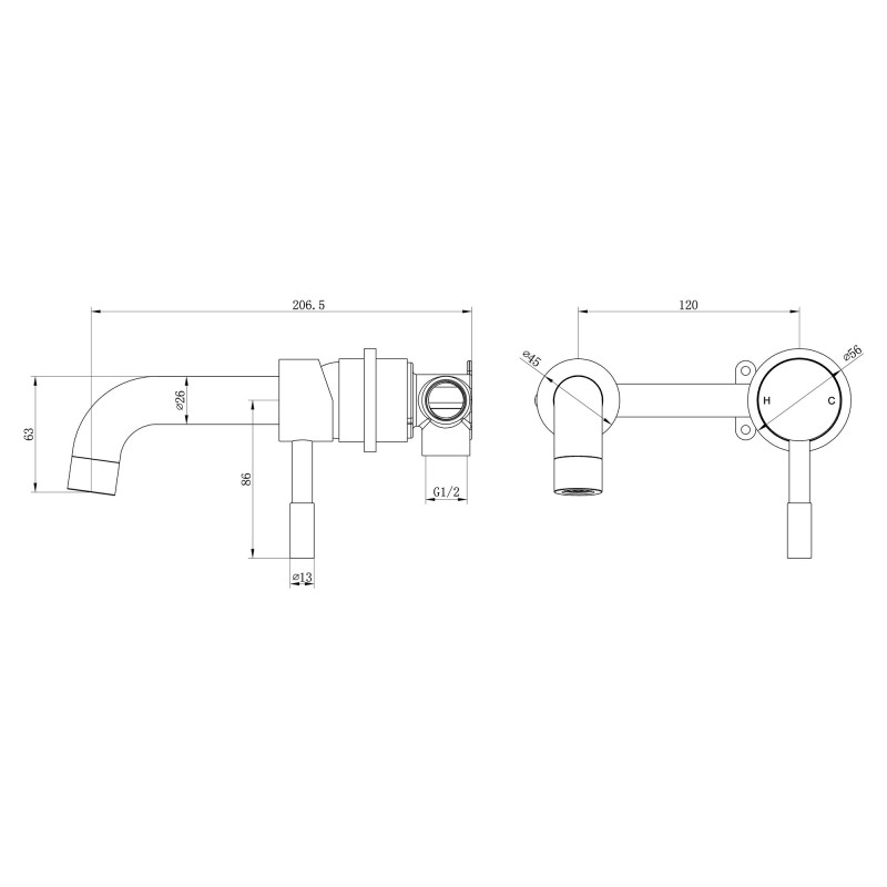 Winx 155mm Wall Mounted Basin Mixer Tap - Chrome