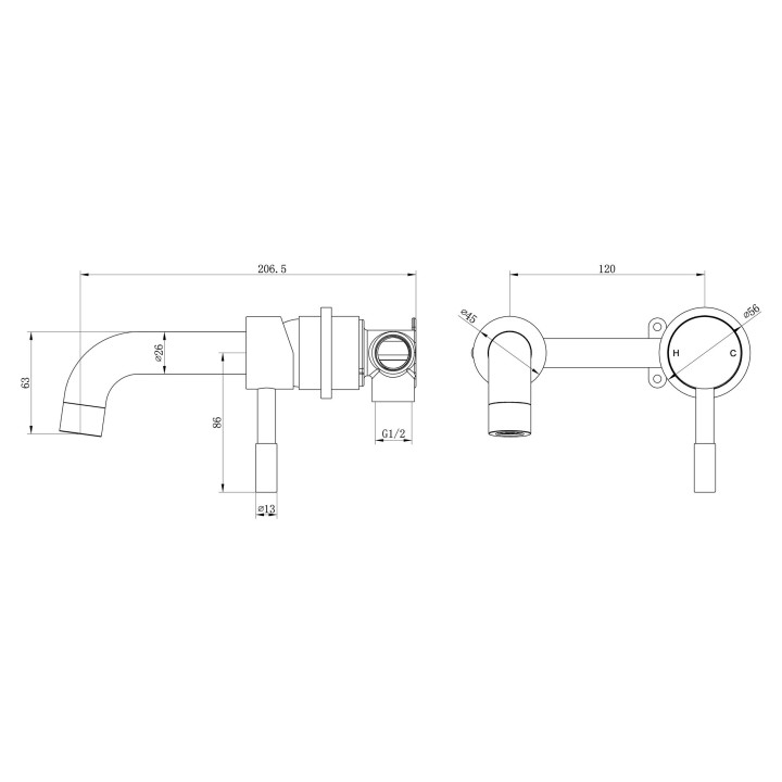 Winx 155mm Mono Wall Mounted Basin Tap - Brushed Brass