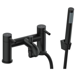 Winx Matt Black Twin Lever Bath & Shower Mixer Tap with Handset and Bracket