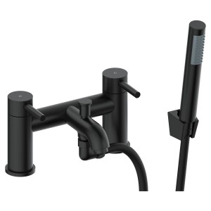 Winx Matt Black Twin Lever Bath & Shower Mixer Tap with Handset and Bracket