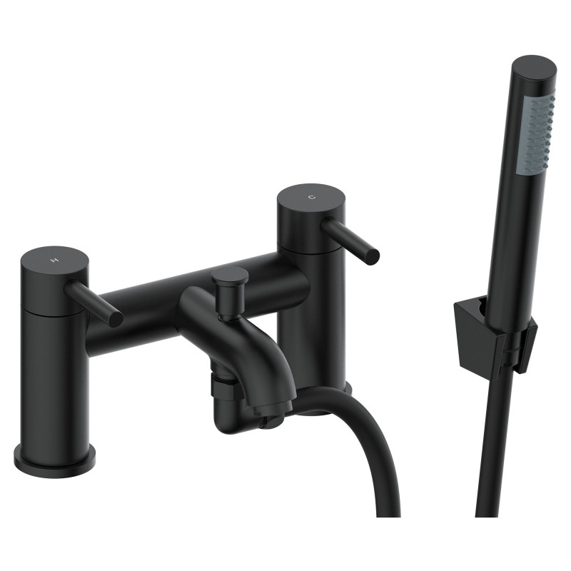 Winx Matt Black Twin Lever Bath & Shower Mixer Tap with Handset and Bracket