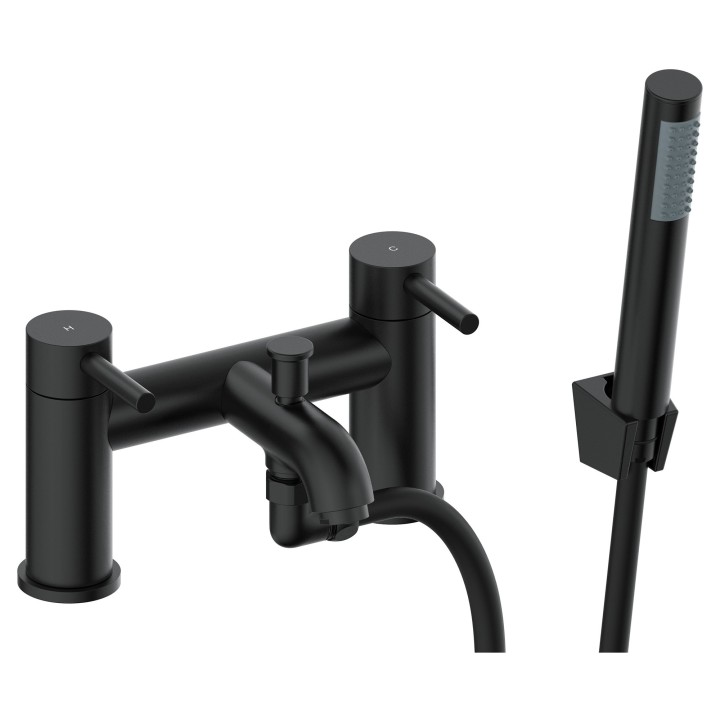 Winx Matt Black Twin Lever Bath & Shower Mixer Tap with Handset and Bracket