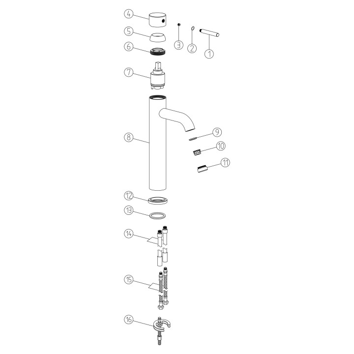 Winx Tall Basin Mixer - Matt Black - Technical Drawing