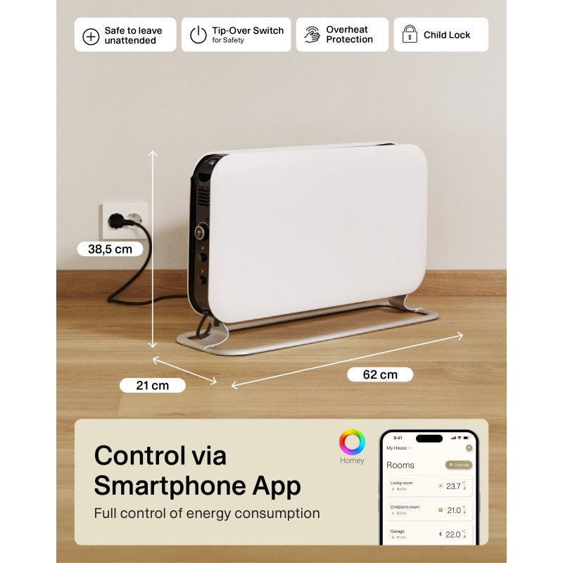 1500W Mill Electric Free Standing Convector Heater