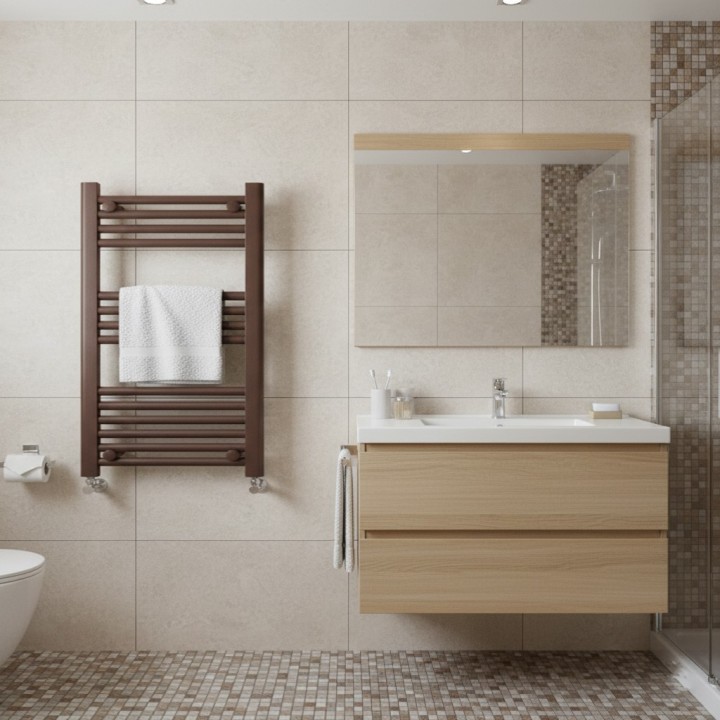 600mm (w) x 800mm (h) Straight Mocha Towel Rail - closeup