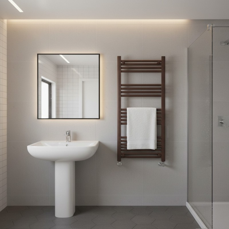 600mm (w) x 1200mm (h) Straight Mocha Towel Rail - closeup