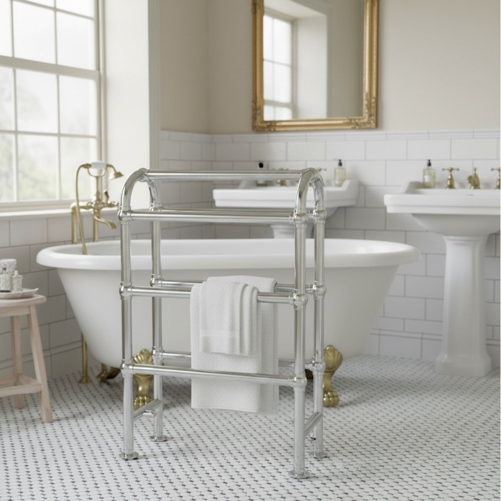 600mm (w) x 850mm (h) Huxley Chrome Traditional Floor Mounted Towel Rail Radiator
