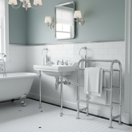 600mm (w) x 850mm (h) Huxley Chrome Traditional Floor Mounted Towel Rail Radiator