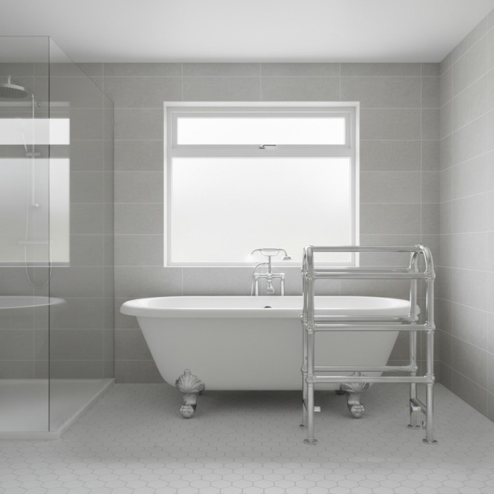600mm (w) x 850mm (h) Huxley Chrome Traditional Floor Mounted Towel Rail Radiator