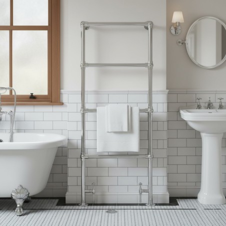 600mm (w) x 1400mm (h) Hilton Chrome Traditional Floor Mounted Towel Rail Radiator