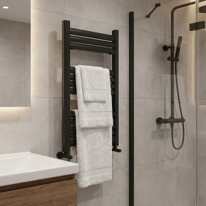 500mm (w) x 800mm (h) Evolve Black Aluminium Heated Towel Rail