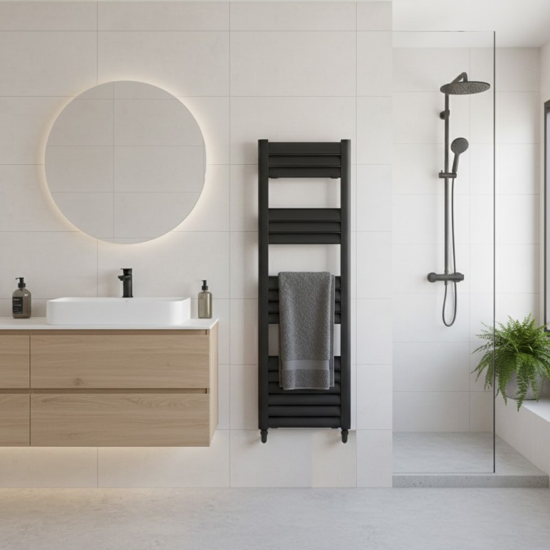 300mm (w) x 1000mm (h) Evolve Black Heated Towel Rail