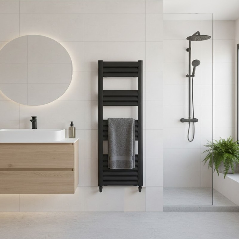 500mm (w) x 1000mm (h) Evolve Black Heated Towel Rail