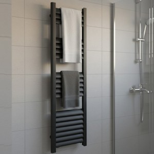 300mm (w) x 1200mm (h) Evolve Black Aluminium Heated Towel Rail