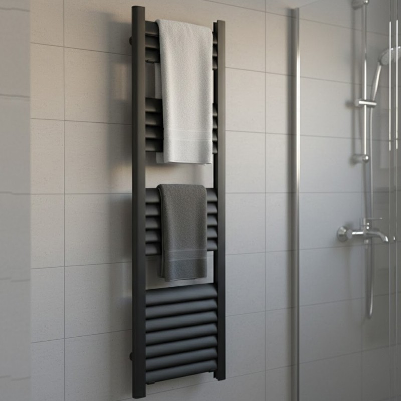 300mm (w) x 1200mm (h) Evolve Black Heated Towel Rail - Closeup
