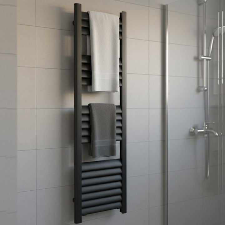 300mm (w) x 1200mm (h) Evolve Black Heated Towel Rail - Closeup