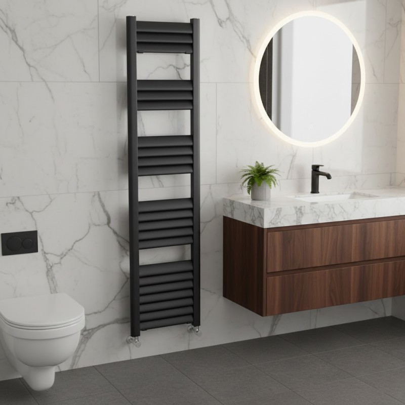 300mm (w) x 1400mm (h) Evolve Black Heated Towel Rail